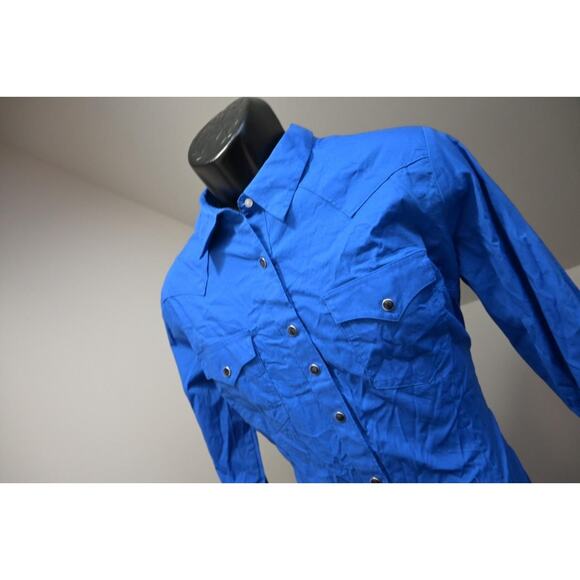 Wrangler Western Pearl Snaps Blue Long Sleeve Cowgirl Shirt Womens Size Large - Picture 1 of 9